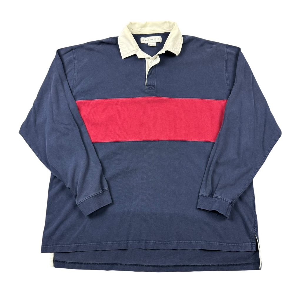Henry Grethel Shirt Men XL Blue Red Retro Varsity Rugby Polo Long Sleeve Y2K